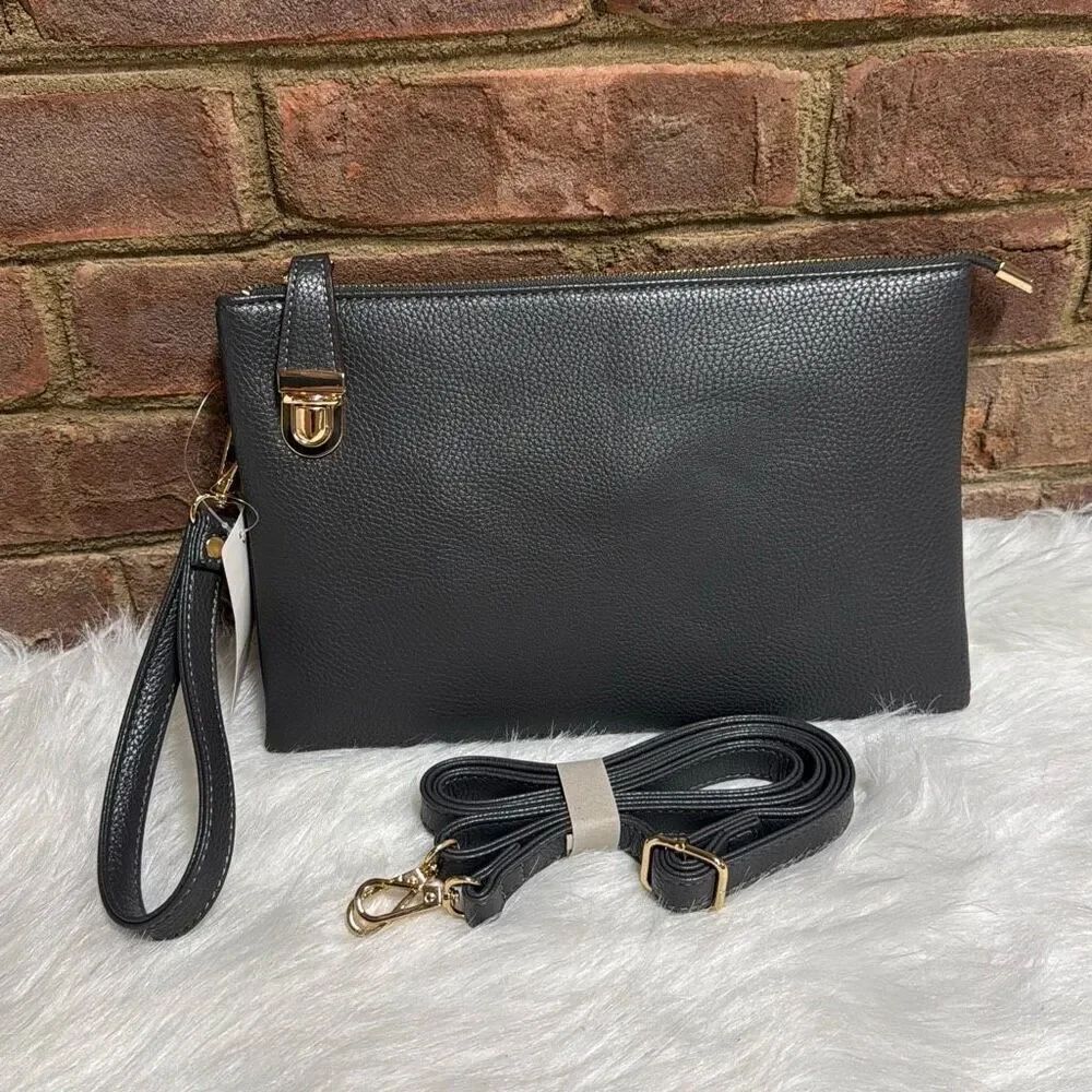 Gray Zipper Clutch Crossbody Bag NEW